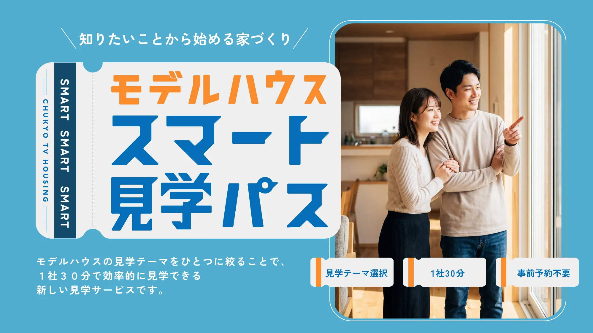 ＼知りたいことから始める家づくり／ モデルハウス スマート見学パス モデルハウスの見学テーマをひとつに絞ることで、1社30分で効率的に見学できる新しい見学サービスです。見学テーマ選択 1社30分 事前予約不要
